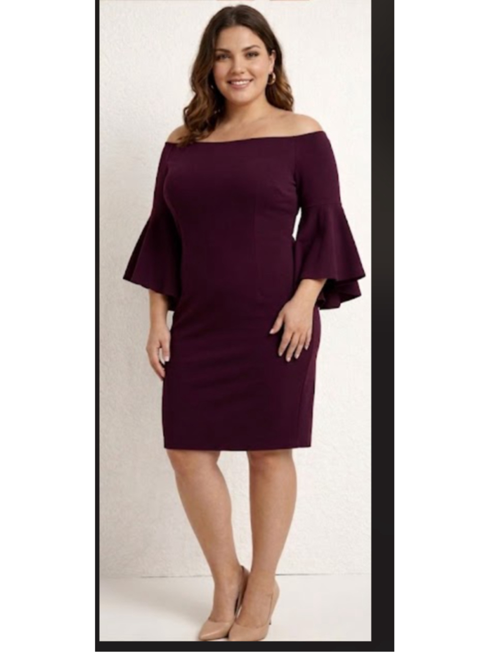 Calvin Klein Women's Off The Shoulder Purple Plum Flutter Sleeves Dress Sz 16W